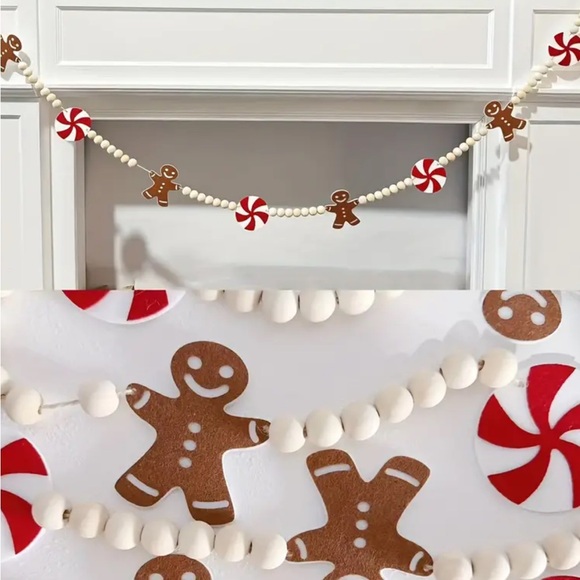 Classic Wooden Bead and Felt Gingerbread & Candy Garland - Picture 2 of 3